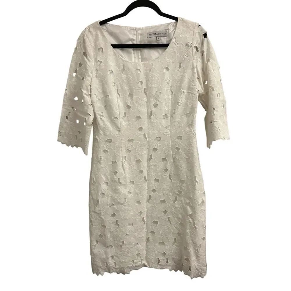 Donna Degnan Floral Eyelet Lace Dress sz 6 white classic garden party